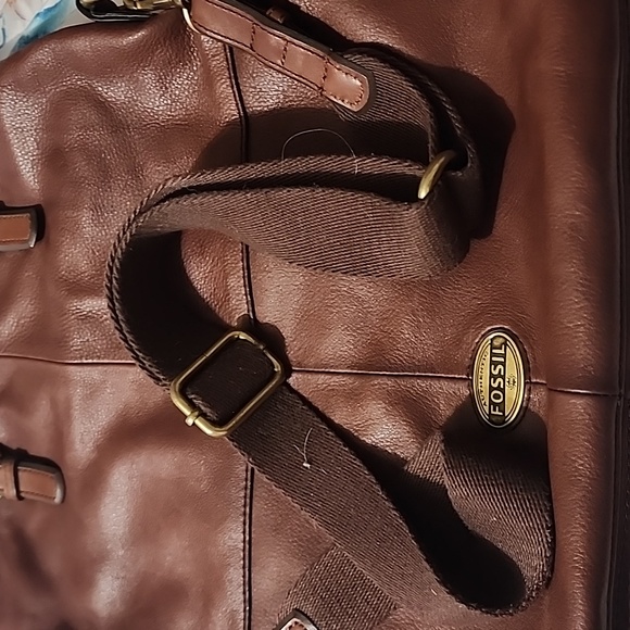 Fossil Explorer Large Brown Leather Fold over Messenger Tote Crossbody Bag - Picture 3 of 9